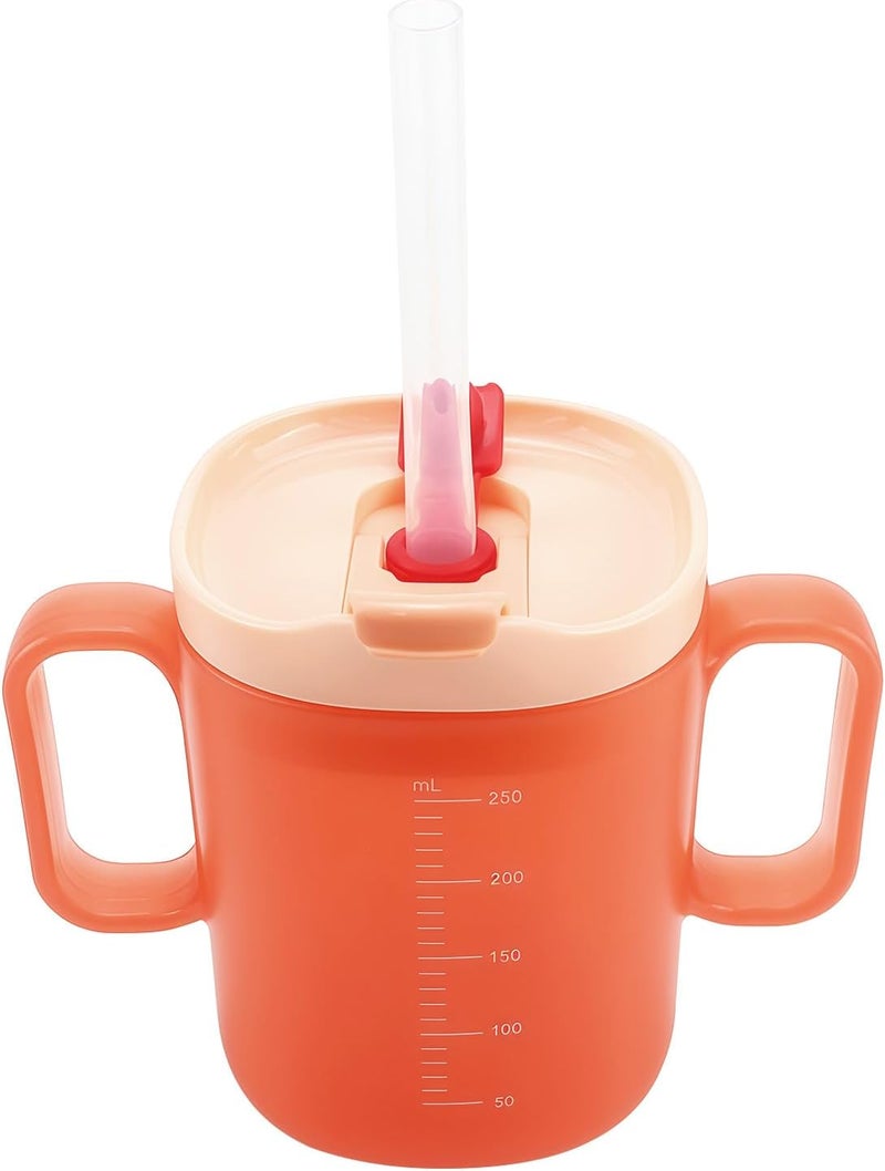LCJAOF Senior Spill Resistant Drinking Cup - 8oz Drinking Cup with Straw and Lid Two Handles for Disabled Patients, Pregnant Women and Children (Orange) - Image 1